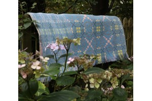 Huge Vintage Welsh Tapestry in Wedgewood Blue , Silver and Lemon TBV71
